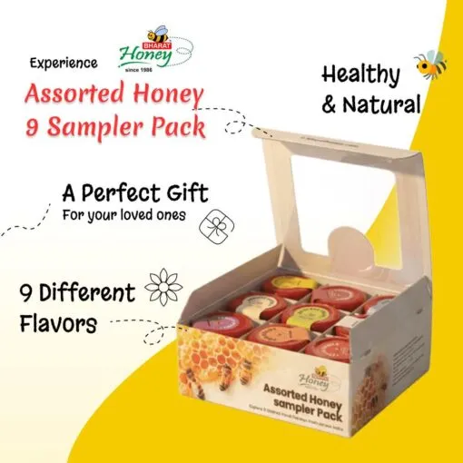 A pack of 9 assorted varieties of Honey